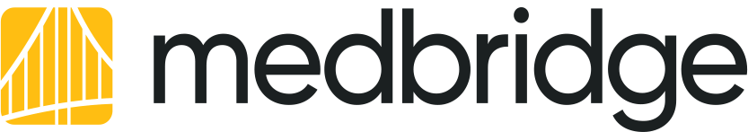 Medbridge logo with black text and a yellow graphic element on the left.